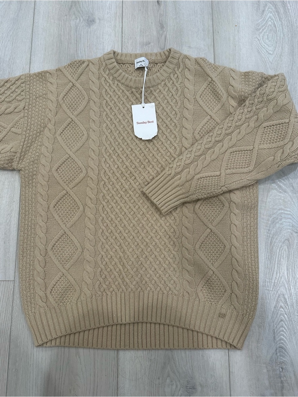 Sunday Best Aritzia Peggy Cable Knit Sweater Beige XS NWT
